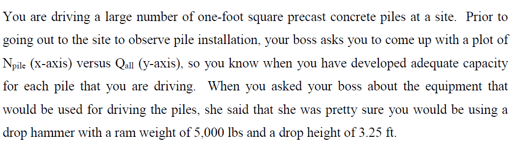 You Are Driving A Large Number Of One Foot Square Precast Concrete Piles At A Site Prior To Going Out To The Site To Ob 1