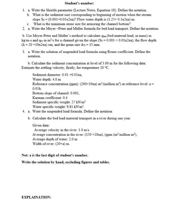 Student S Number B 1 A Write The Shields Parameter Lecture Notes Equation 18 Define The Notation What Is The Se 2