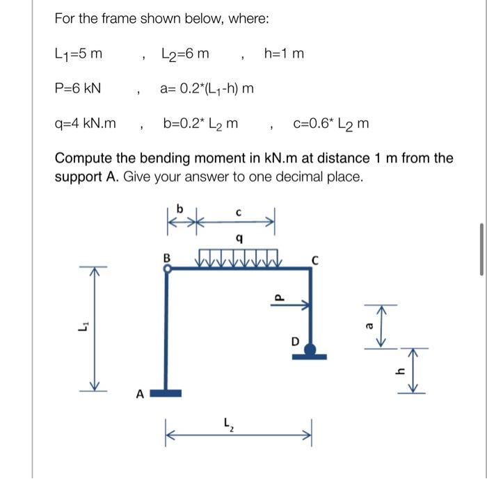 For The Frame Shown Below Where L 5 M L2 6 M 1 1 P 6 Kn A 0 2 L H M Q 4 Kn M B 0 2 L M C 0 6 L2 M Compute The 1