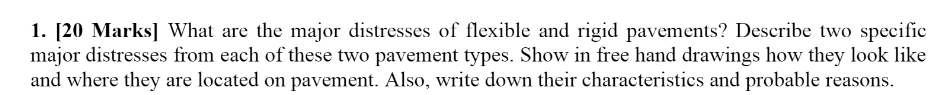 1 20 Marks What Are The Major Distresses Of Flexible And Rigid Pavements Describe Two Specific Major Distresses From 1