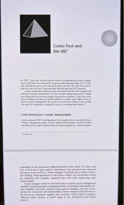 Como Tool And Die B By 1987 Como Had Achieved Partial Seccs In Implementing Project Manage Lead Ws Were Reduced By 1 1