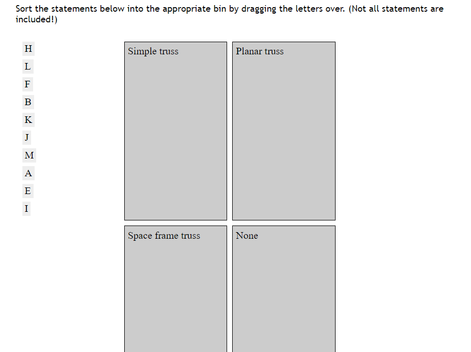 Sort The Statements Below Into The Appropriate Bin By Dragging The Letters Over Not All Statements Are Included H Si 1