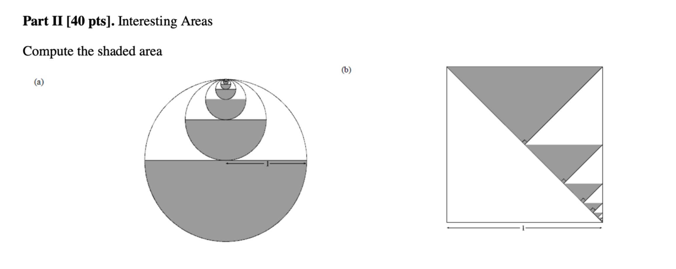 Part Ii 40 Pts Interesting Areas Compute The Shaded Area A E 1