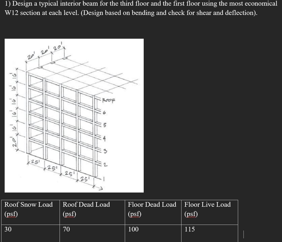 1 Design A Typical Interior Beam For The Third Floor And The First Floor Using The Most Economical W12 Section At Each 1