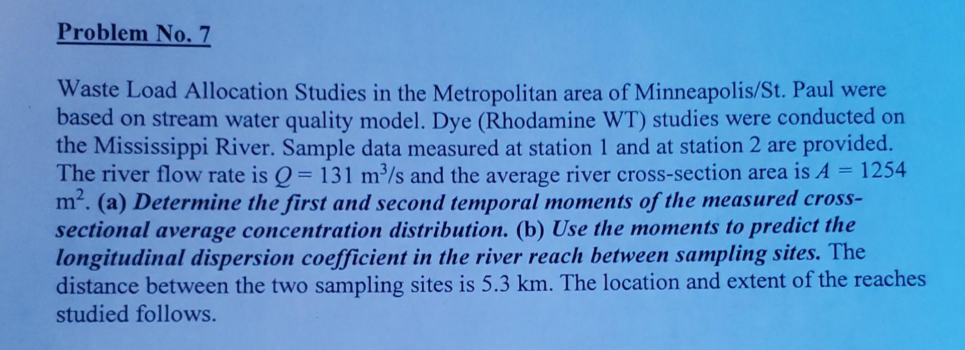 Problem No 7 Waste Load Allocation Studies In The Metropolitan Area Of Minneapolis St Paul Were Based On Stream Water 1
