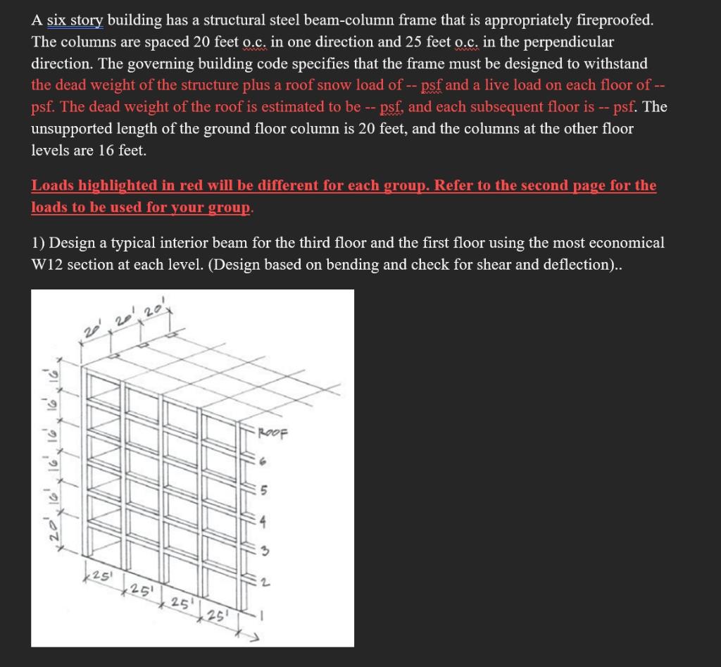 A Six Story Building Has A Structural Steel Beam Column Frame That Is Appropriately Fireproofed The Columns Are Spaced 1