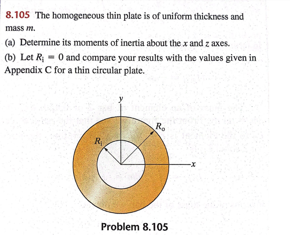 8 105 The Homogeneous Thin Plate Is Of Uniform Thickness And Mass M A Determine Its Moments Of Inertia About The X An 1