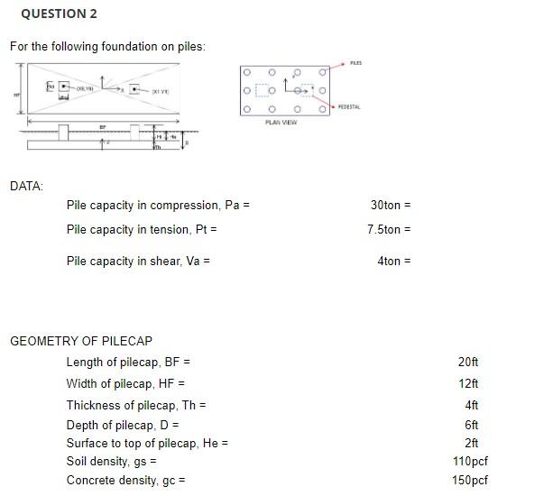 For The Following Foundation On Piles Vy Combine Dl Ll What Is The Maximum Compression Load On The Piles 75 Kip 13 1