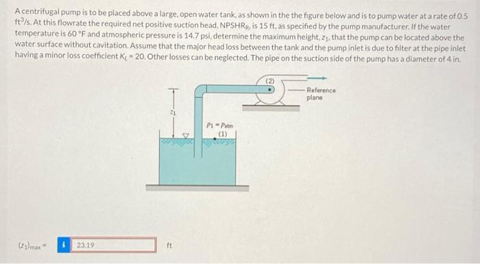 A Centrifugal Pump Is To Be Placed Above A Large Open Water Tank As Shown In The The Figure Below And Is To Pump Water 1