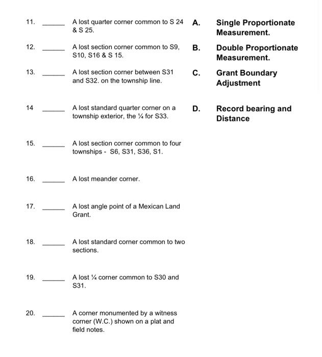11 12 13 14 15 16 17 18 19 20 A Lost Quarter Corner Common To S 24 S 25 A Lost Section Corner Common To S9 1