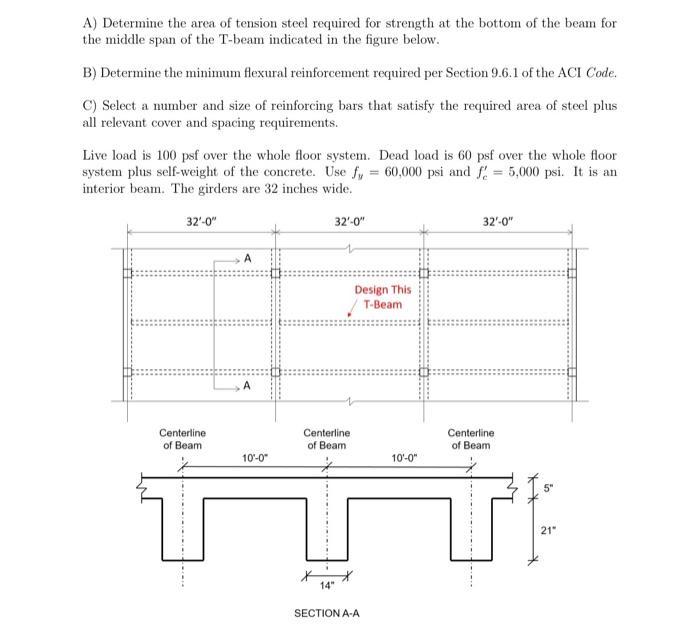 A Determine The Area Of Tension Steel Required For Strength At The Bottom Of The Beam For The Middle Span Of The T Beam 1