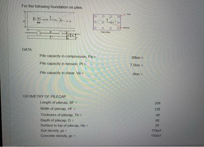 For The Following Foundation On Piles E Mokyri Dive Pile Capacity In Compression Pa Pile Capacity In Tension Pt Pi 1