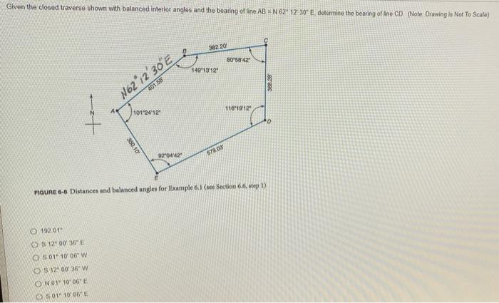 Given The Closed Traverse Shown With Balanced Interior Angles And The Bearing Of Line Abn 62 12 30 E Determine The Bear 1