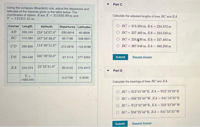 Using The Compass Bowditch Rule Adjust The Departures And Latitudes Of The Traverse Given In The Table Below The Coo 2