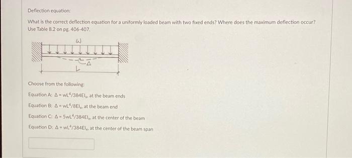 Deflection Equation What Is The Correct Deflection Equation For A Uniformly Loaded Beam With Two Fixed Ends Where Does 1