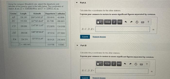Using The Compass Bowdtch Rule Adjust The Departures And Latitudes Of The Traverse Given In The Table Below The Coor 1