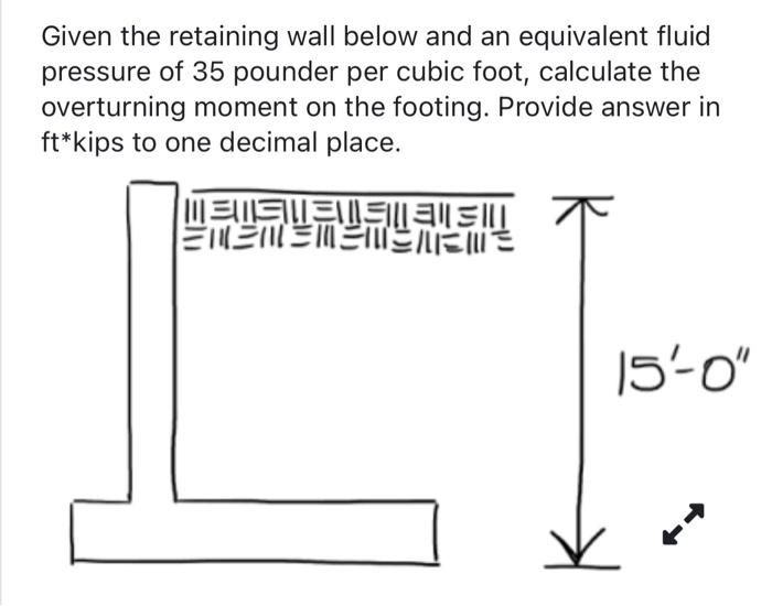 Given The Retaining Wall Below And An Equivalent Fluid Pressure Of 35 Pounder Per Cubic Foot Calculate The Overturning 1