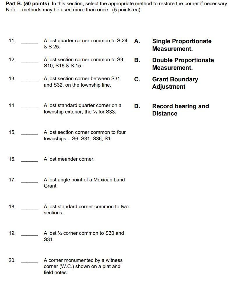 Part B 50 Points In This Section Select The Appropriate Method To Restore The Corner If Necessary Note Methods May 1