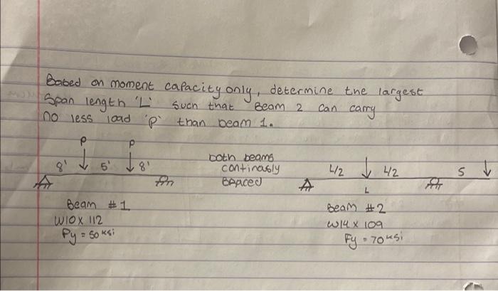 Babed On Moment Capacity Only Determine The Largest Span Length L Such That Beam 2 Can Carry No Less Load P Than B 1