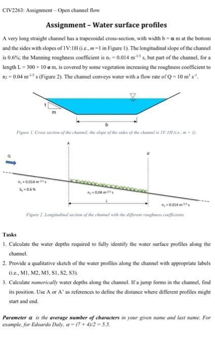 Civ2263 Assignment Open Channel Flow Assignment Water Surface Profiles A Very Long Straight Channel Has A Trapezoid 1