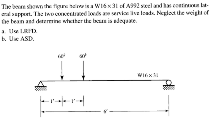 The Beam Shown The Figure Below Is A W16x31 Of A992 Steel And Has Continuous Lat Eral Support The Two Concentrated Loa 1
