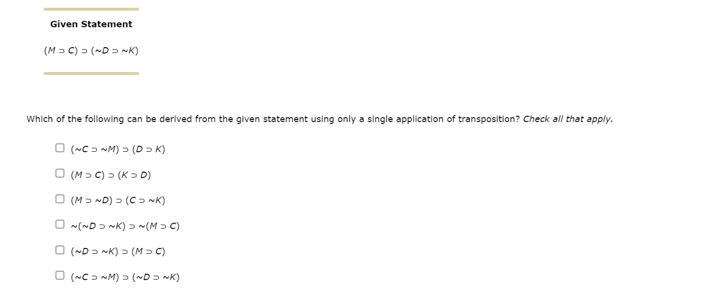 Given Statement Mc Dj K Which Of The Following Can Be Derived From The Given Statement Using Only A Single Applica 1