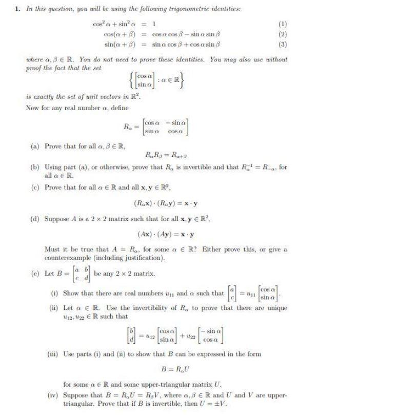 Hi Could You Please Just Do Part E I Believe You Will Need Parts A D Thanks This Is Linear Algebra 1