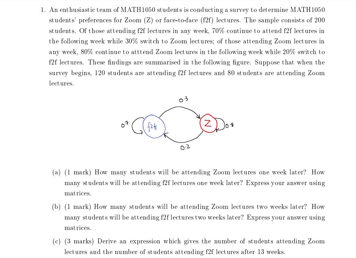 1 An Enthusiastic Team Of Math1050 Students Is Conducting A Survey To Determine Math1050 Students Preferences For Zoom 1
