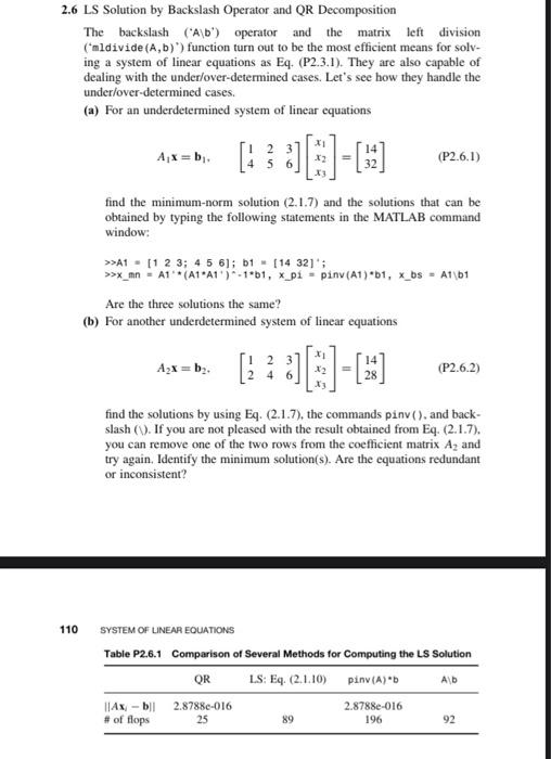 2 6 Ls Solution By Backslash Operator And Qr Decomposition The Backslash A B Operator And The Matrix Left Division 1