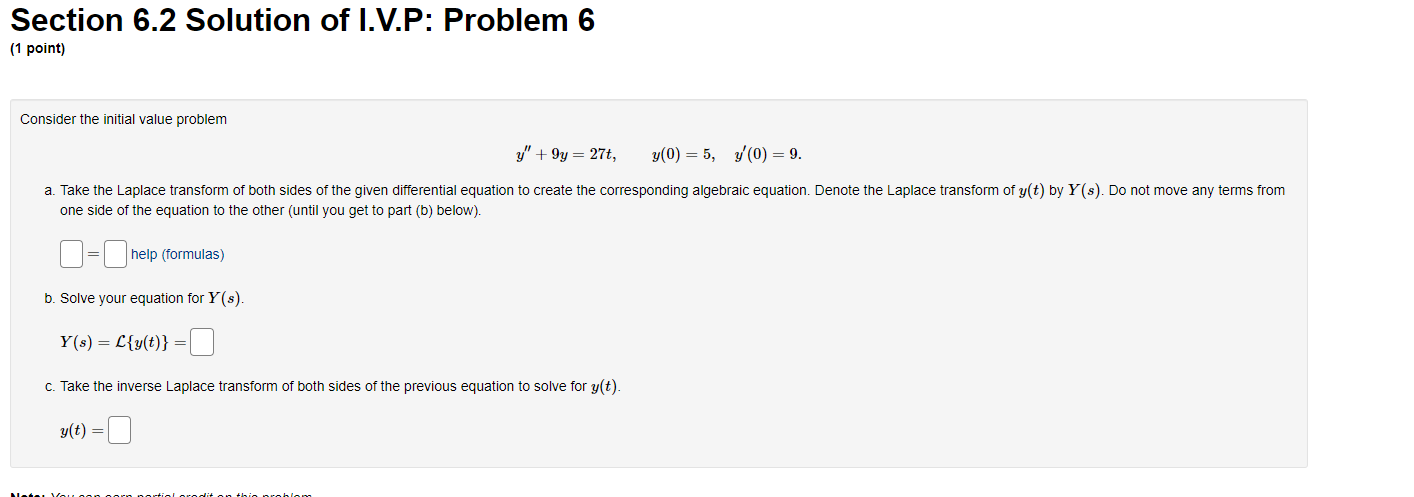 Section 6 2 Solution Of I V P Problem 6 1 Point Consider The Initial Value Problem Y 9y 27t Y 0 5 Y 0 9 1