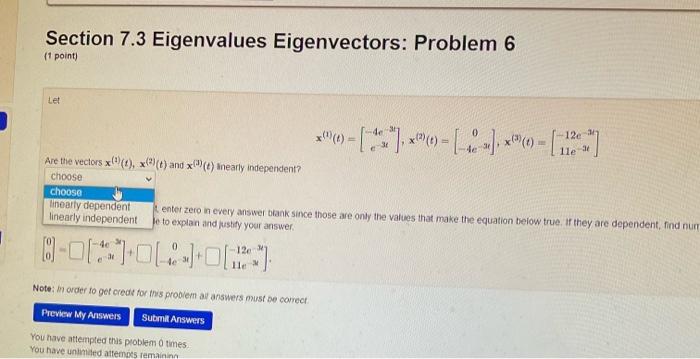 Section 7 3 Eigenvalues Eigenvectors Problem 6 1 Point Let X X 0 11 Are The Vector 1