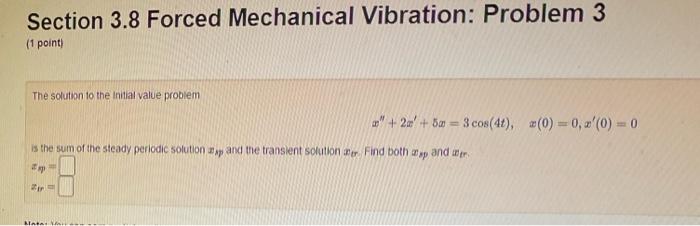 Section 3 8 Forced Mechanical Vibration Problem 3 1 Point The Solution To The Initial Value Problem 2 5 3 Cos 4t 1
