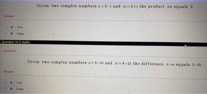 Answer Given Two Complex Numbers Z 3 1 And W 3 1 The Product Zw Equals 2 Given Two Complex Numbers Z 5 31 And W 4 2 Th 1