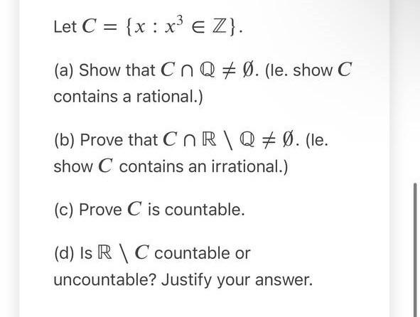 Let C X X Z A Show That Cnq O Le Show C Contains A Rational B Prove That Cnr Q O Le Show C Co 1