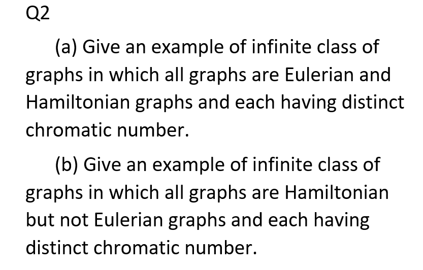Q2 A Give An Example Of Infinite Class Of Graphs In Which All Graphs Are Eulerian And Hamiltonian Graphs And Each Havi 1