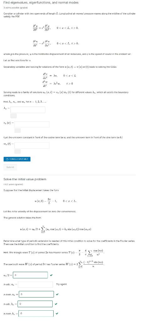Find Eigenvalues Eigenfunctions And Normal Modes 3 Points Possible Igraded Considera Cylinder With Two Open Ends Of L 1