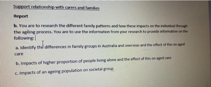 Support Relationship With Carers And Families Report B You Are To Research The Different Family Patterns And How These 1