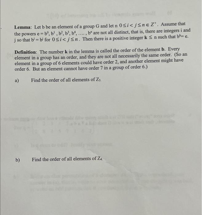 Lemma Let B Be An Element Of A Group G And Let N 0 I J Ne Z Assume That The Powers E Bo B B B B B Are 1