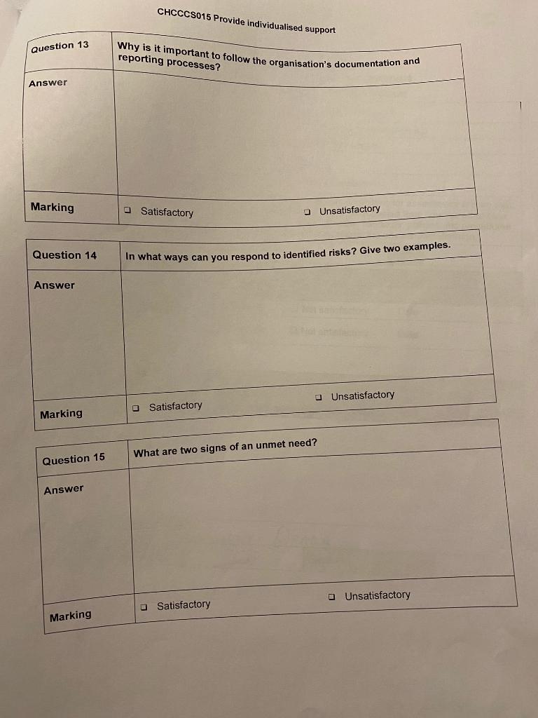 Chcccs015 Provide Individualised Support Question 13 Why Is It Important To Follow The Organisation S Documentation And 1