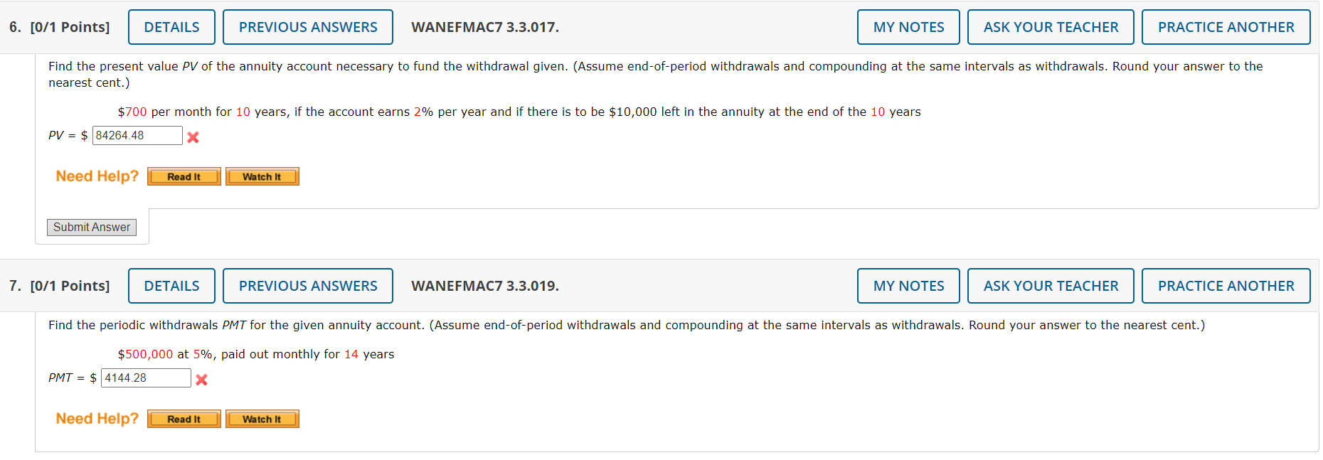 Previous Answers Wanefmac7 3 3 017 My Notes Ask Your Teacher Practice Another 6 0 1 Points Details Find The Present 1
