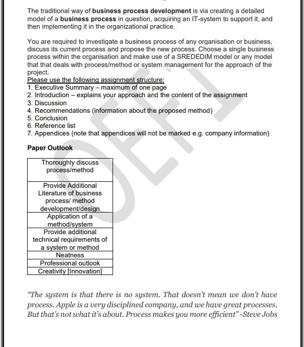 The Traditional Way Of Business Process Development Is Via Creating A Detailed Model Of A Business Process In Question 1