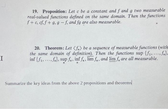 19 Proposition Let C Be A Constant And F And G Two Measurable Real Valued Functions Defined On The Same Domain Then T 1