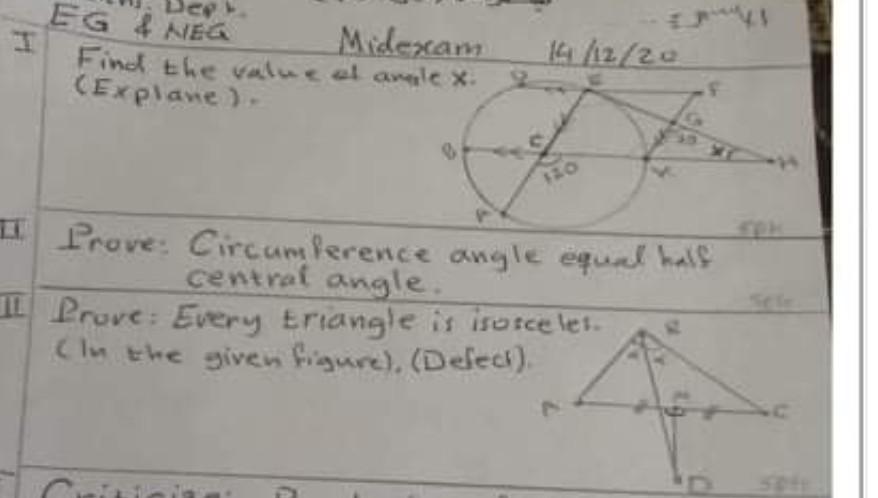 Dept Eg Neg Midexam 14 12 20 Find The Value Of Angle X Explane Prove Circumference Angle Equal Half Central Angl 1
