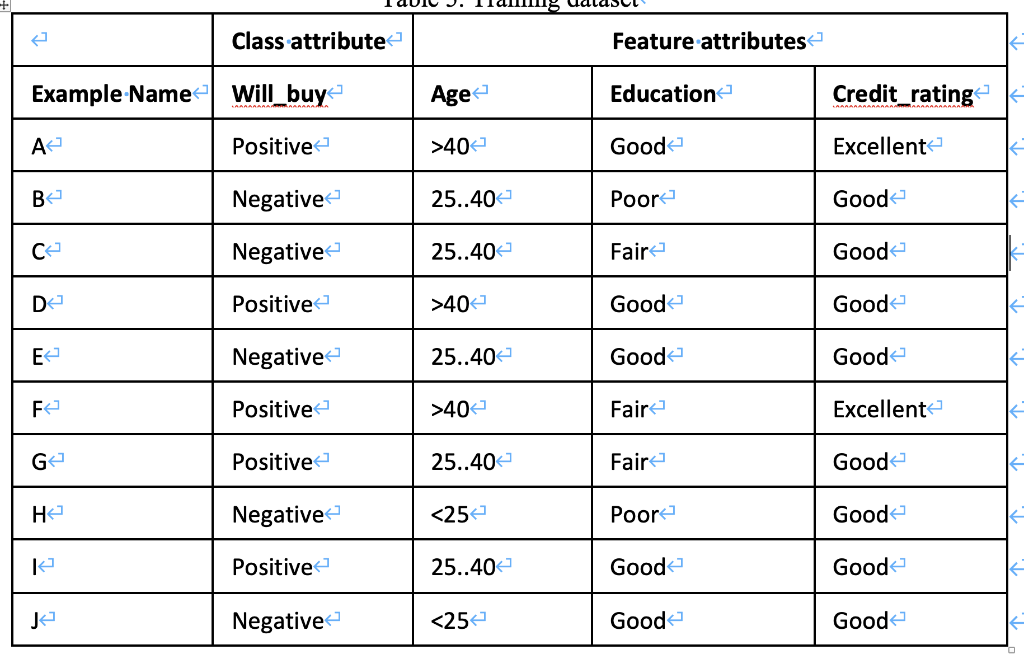 Example Name Will Buy A Positive B Negative C Negative D Positive E Negative Fa Positive Positive Negative Positive Nega 1