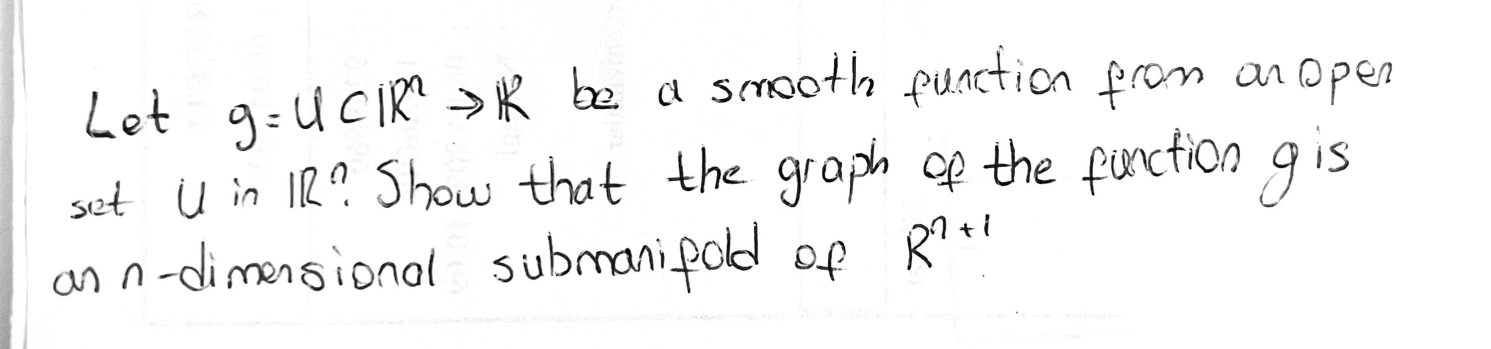 Let G U Cir R Be A Smooth Function From An Open Set U In Ir Show That The Graph Of The Function Gis Ann Dimensional S 1