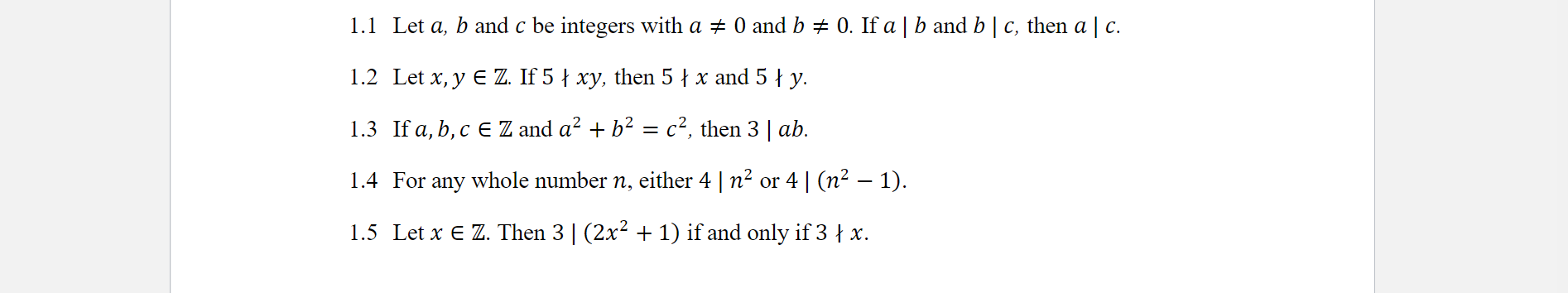 1 1 Let A B And C Be Integers With A 0 And B 0 If A B And B C Then A C 1 2 Let X Y Z If 5 Xy Then 5 1