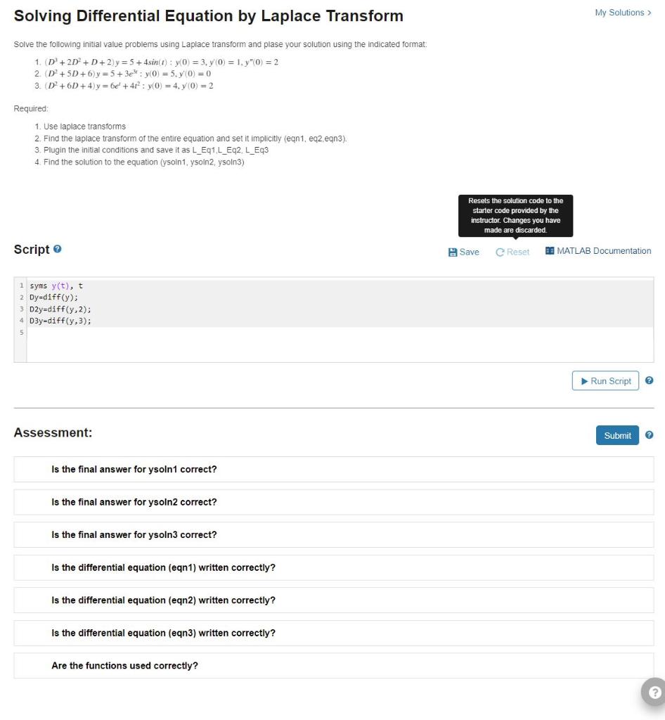 Solving Differential Equation By Laplace Transform Solve The Following Initial Value Problems Using Laplace Transform An 1