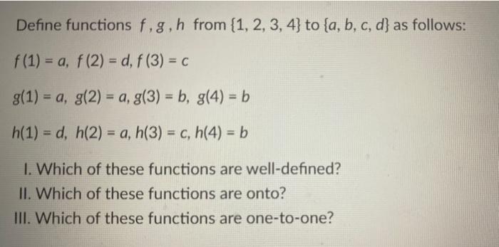 Define Functions F 1 A F 2 D F 3 C G 1 A G 2 A G 3 B G 4 B H 1 D H 2 A H 3 C H 4 1
