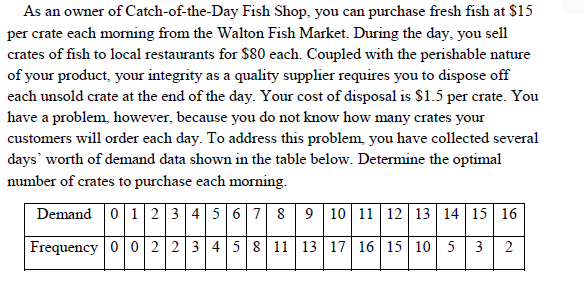 As An Owner Of Catch Of The Day Fish Shop You Can Purchase Fresh Fish At 15 Per Crate Each Morning From The Walton Fis 1