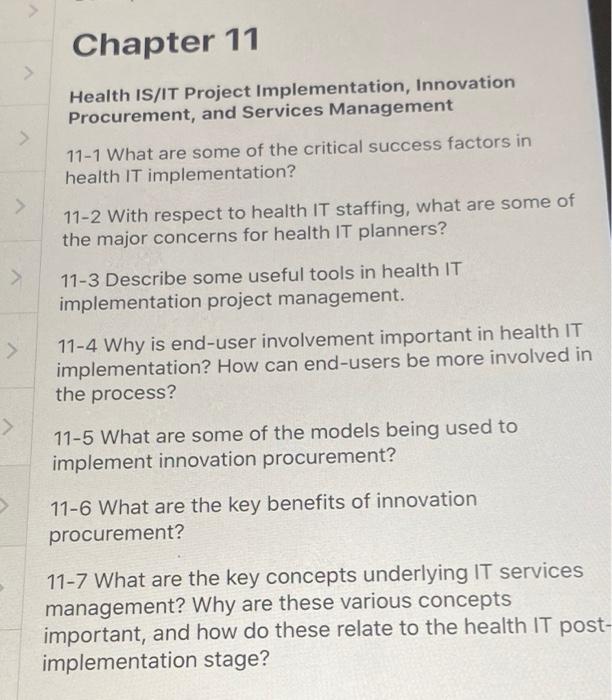 Chapter 11 Health Is It Project Implementation Innovation Procurement And Services Management 11 1 What Are Some 1